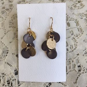 Gray and gold disc dangle earrings